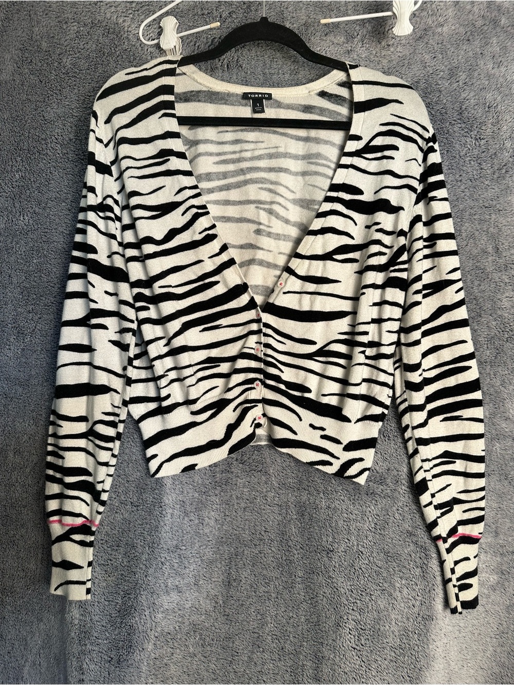 torrid Black and White Zebra-Print V-Neck Cardigan